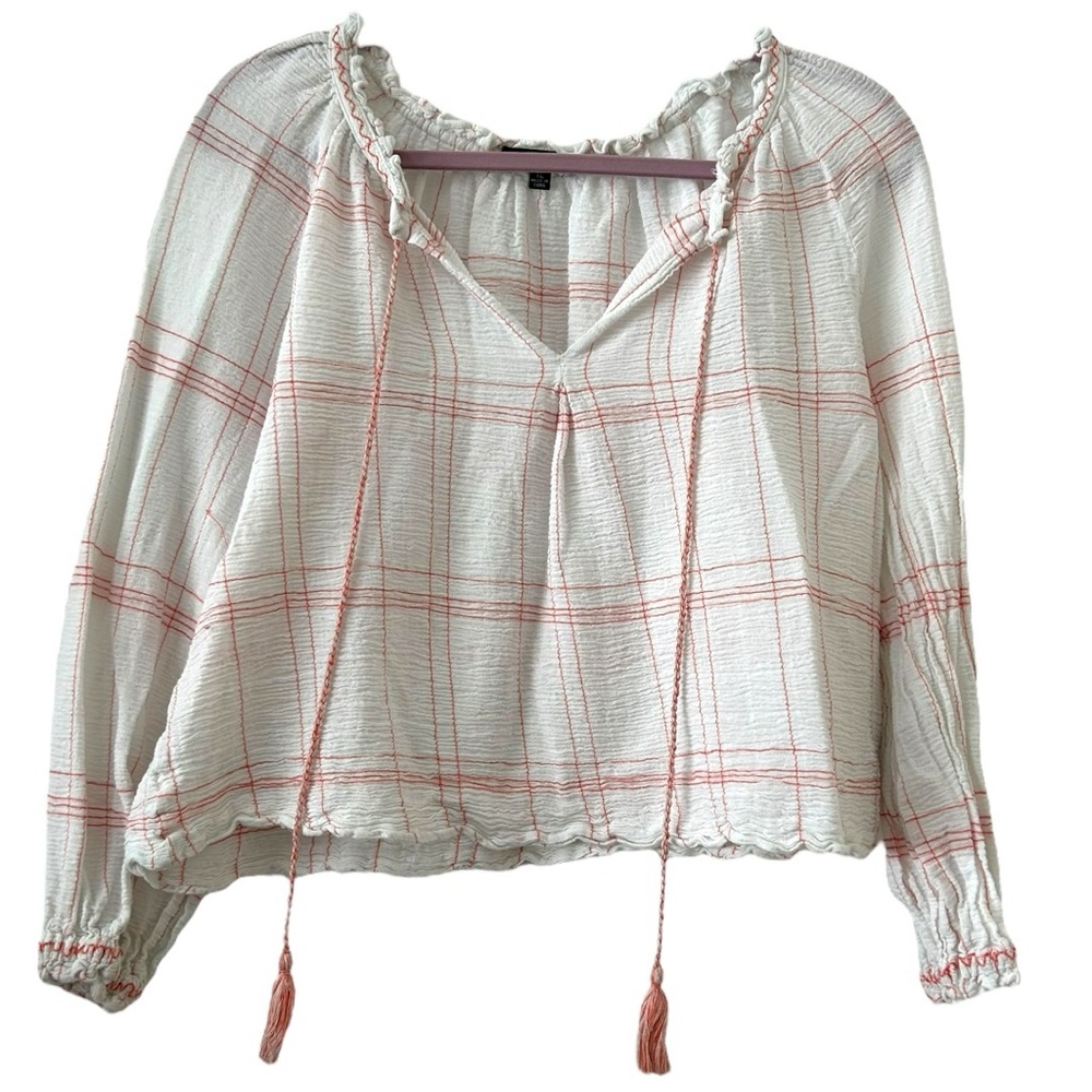 Max Edition Women’s Plaid Gauze Split Neck Top  Sz XL‎